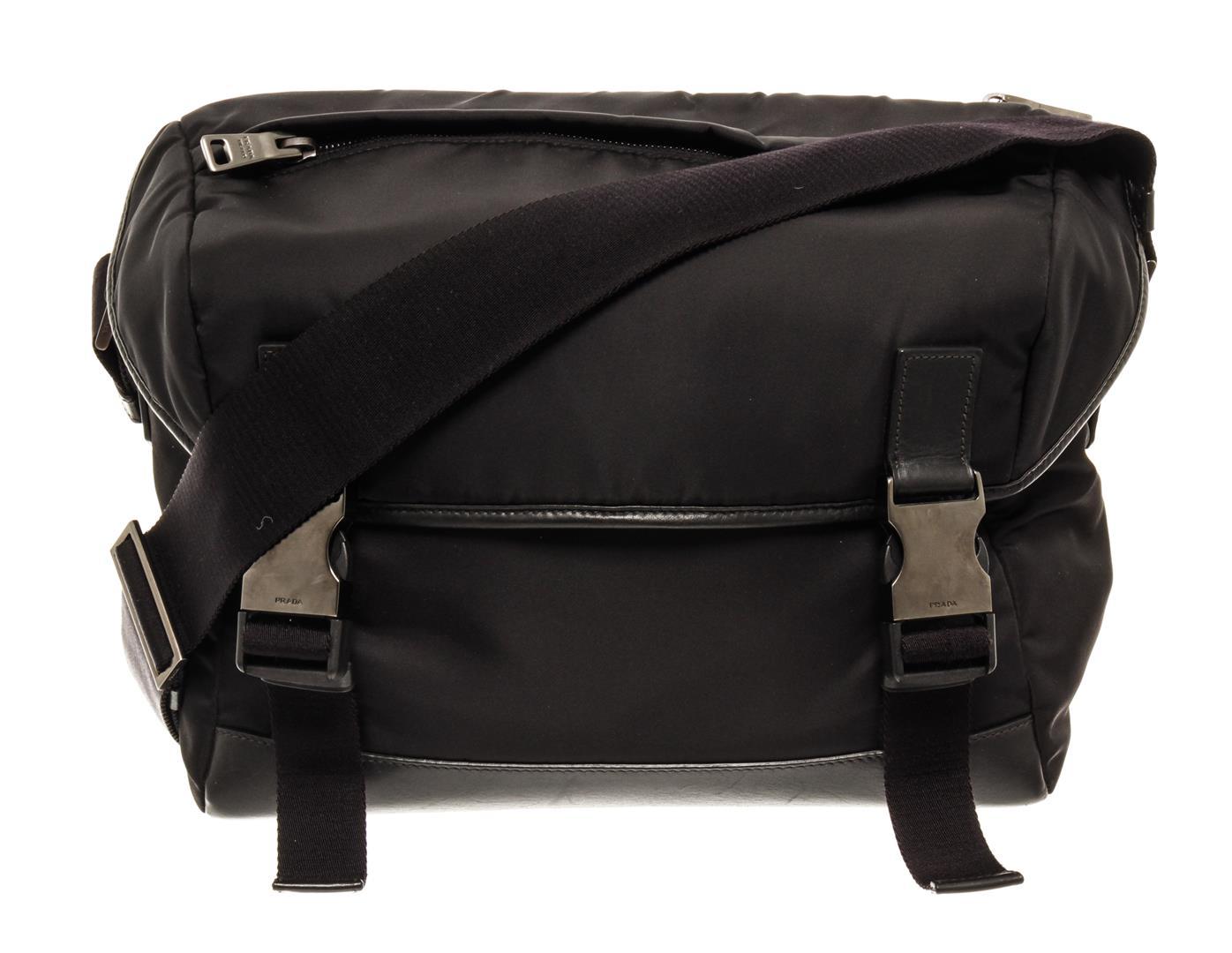 Prada Black Tessuto Double Buckle Flap Bag