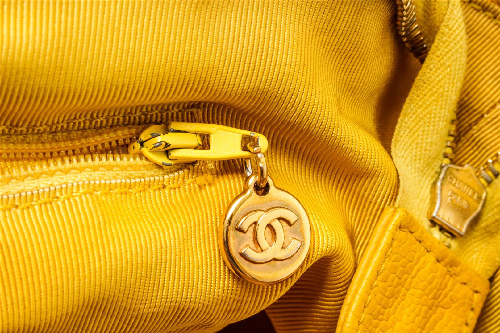 Chanel Yellow Leather Vintage CC Shoulder Bag