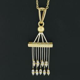 Unique Vintage 14k TT Gold Diamond Tiered Bar Tassel Dangle Pendant Necklace