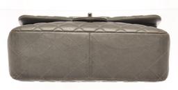 Chanel Grey Leather Large Double Flap Shoulder Bag