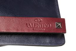 Valentino Navy Blue Leather Double Zip Clutch