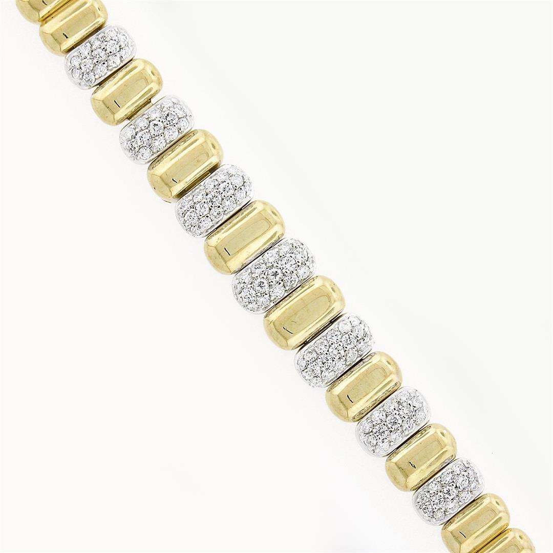 Vintage 18K TT Gold 1.50 ctw Pave Diamond & Polished Graduated Oval Link Bracele