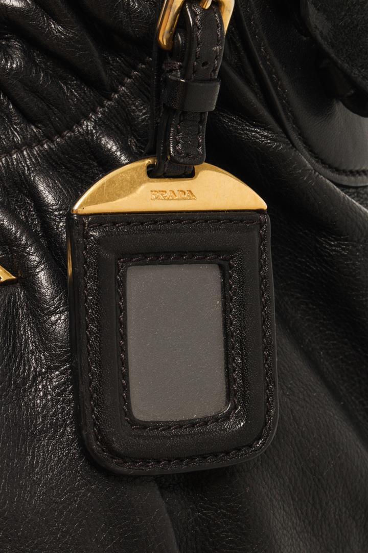 Prada Black Soft Calfskin Leather Gathered Shoulder Bag
