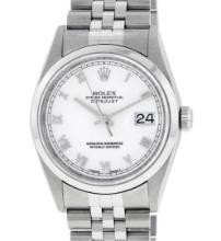 Rolex Mens Stainless Steel No Hole Sapphire White Roman Datejust With Jubilee Ba
