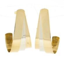 14k Rose White Yellow Gold Tri Color Flat Polished Flared Fanned Cuff Earrings