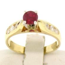 14k Yellow Gold 0.77 ctw Round Ruby Solitaire Engagement Ring w/ Diamond Accents