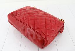 Chanel Red Quilted Lambskin Leather Matelasse Chain Shoulder Bag
