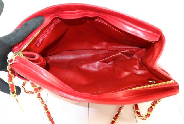 Chanel Red Quilted Lambskin Leather Matelasse Chain Shoulder Bag