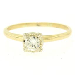 14k Two Tone Gold 0.40 ctw Illusion Prong Set Round Diamond Solitaire Band Ring