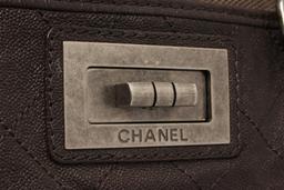 Chanel Brown Leather Green Canvas Large wild Stitch Bag