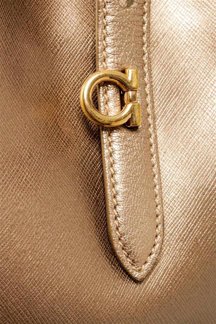 Salvatore Ferragamo Light Bronze Leather Perforated Hobo Bag
