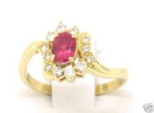Estate 18k Yellow Gold .70 ctw QUALITY Oval Ruby & FINE Diamond Petite Halo Ring