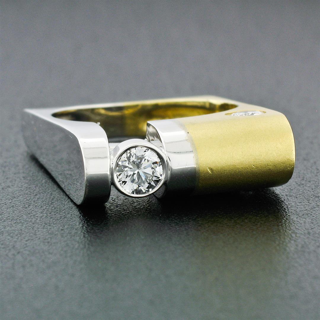 Cornelis Hollander Unique 18k TT Gold Dual Finish Round Diamond Domed Band Ring