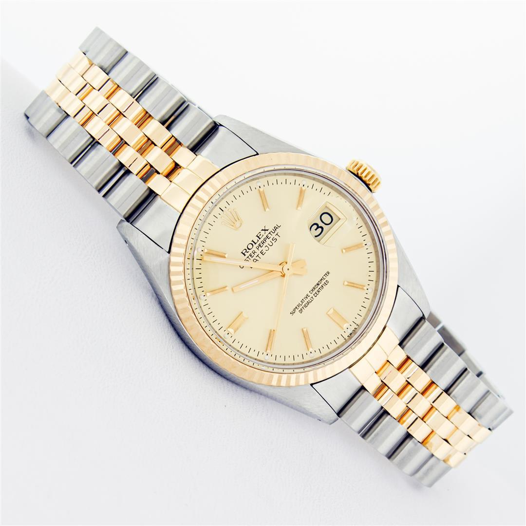 Rolex Mens 2T Factory Champagne Index Dial 14K Yellow Gold And Stainless Steel D