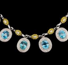 42.82 ctw Blue Zircon and Diamond Necklace - 14-18KT White And Yellow Gold