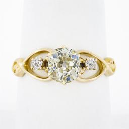 Antique Victorian 10k Gold 1.39 ctw Diamond 3 Stone w/ Open Sides Engagement Rin