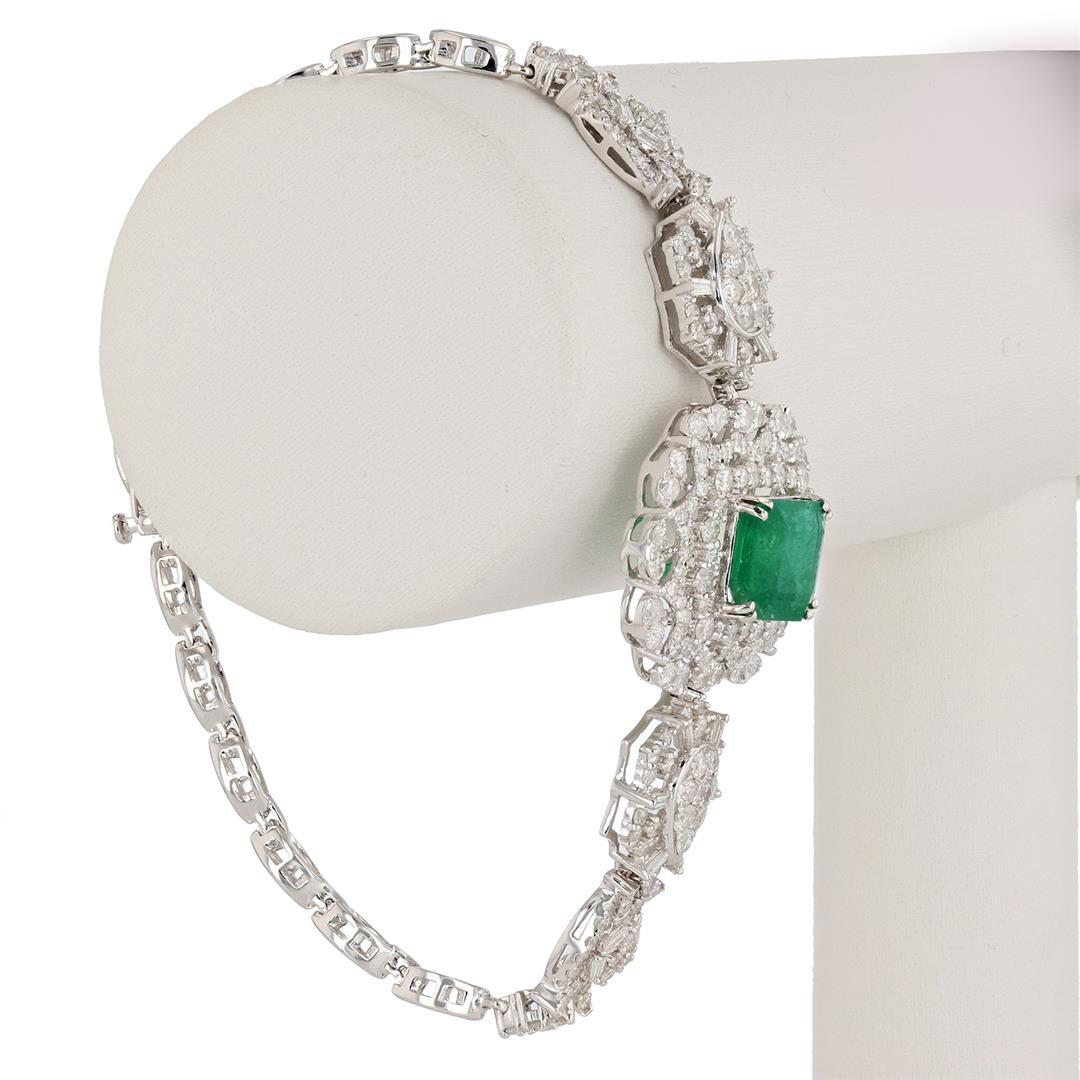 3.75 ctw Emerald and 4.42 ctw Diamond 18K White Gold Bracelet