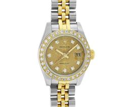 Rolex Ladies Quickset 2Tone 18K With Factory Diamond Dial Datejust With Rolex Bo