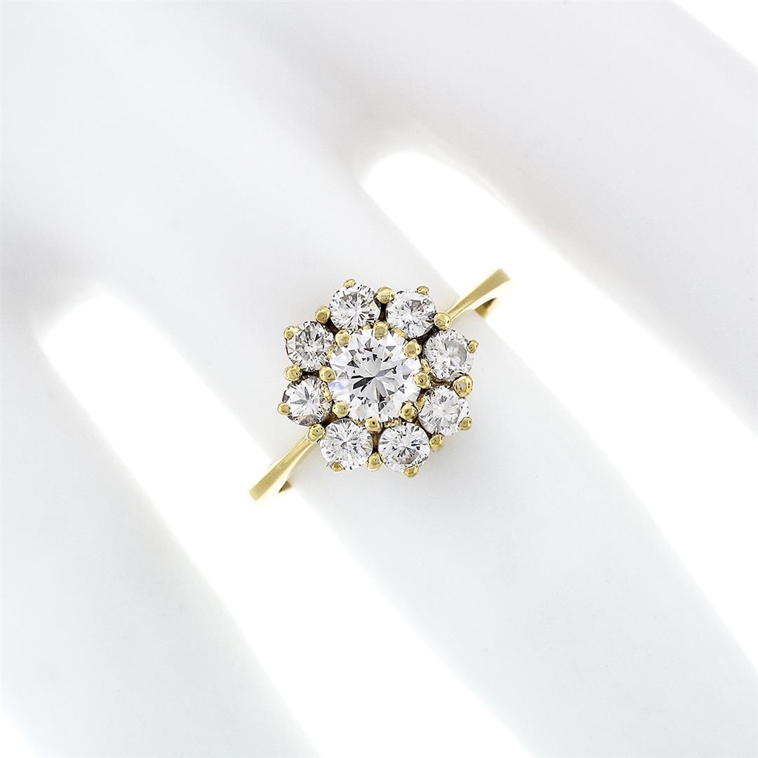 18k Yellow Gold 0.93 ctw Fine Round Brilliant Diamond Petite Flower Cluster Ring
