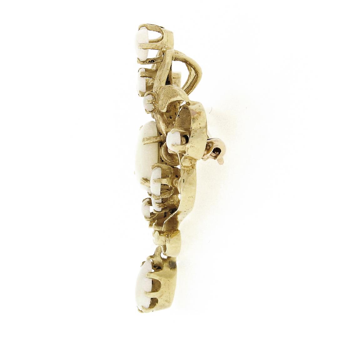 Vintage 14k Yellow Gold Cabochon Opal Teardrop Dangle Open Pin Brooch Pendant