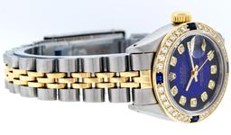 Rolex Ladies Two Tone 18K Yellow Gold And Steel Blue Vignette Diamond Quickset D