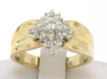 14k Yellow Gold 0.50 ctw Terraced Round Brilliant Diamond Cluster Cocktail Ring