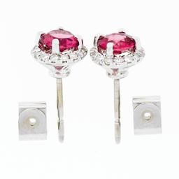 14k White Gold 1.35 ctw Round Prong Pink Tourmaline & Diamond Halo Stud Earrings