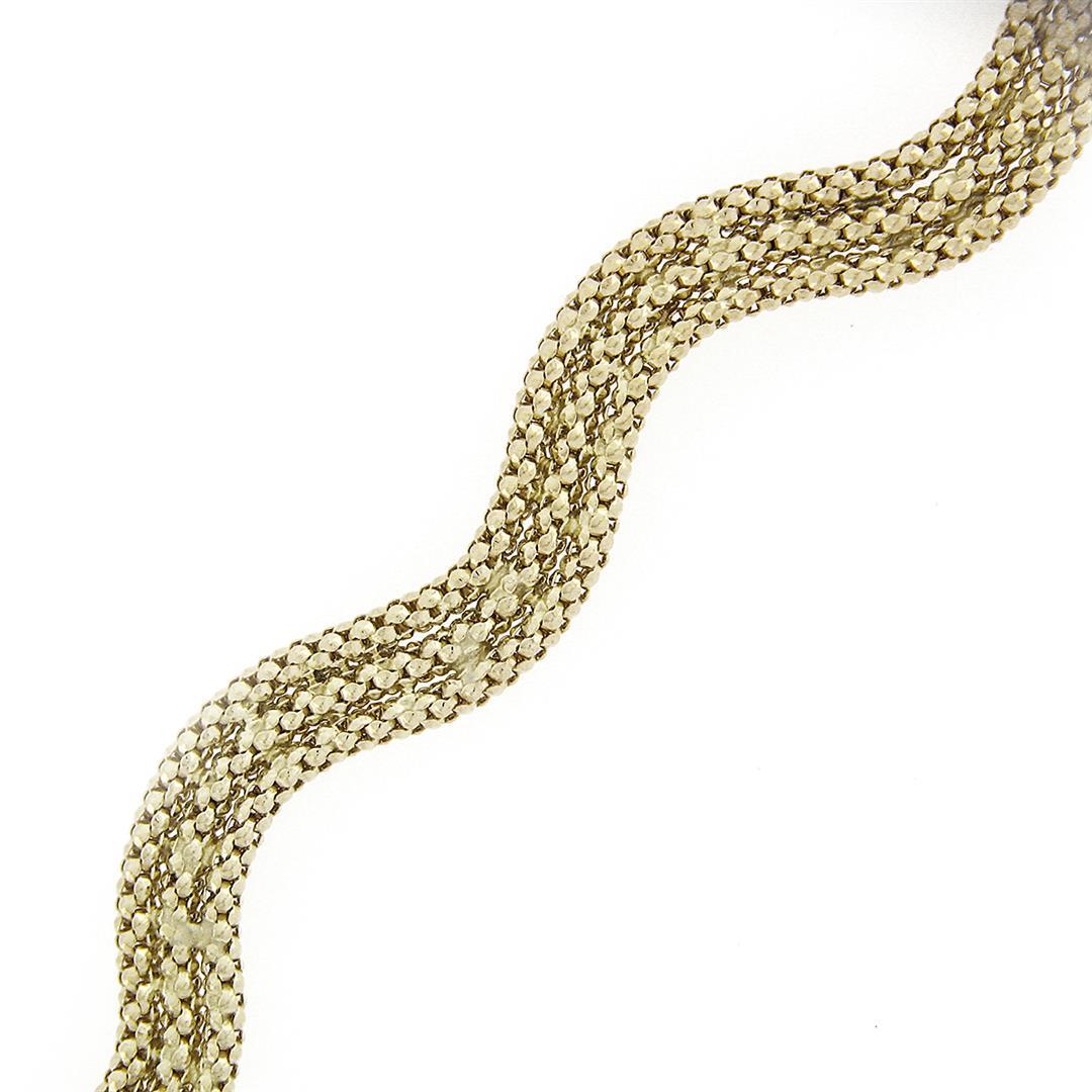 Italian 14k Gold 17.5" Wavy 3 Row Popcorn Link Necklace W/ Safety Clasp Latch