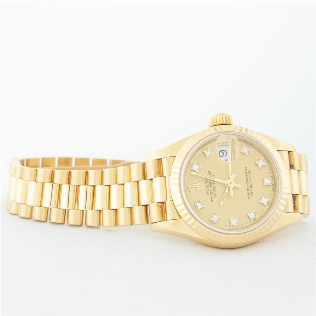 Rolex Ladies 18K Yellow Gold Champagne Diamond Dial President Wristwatch