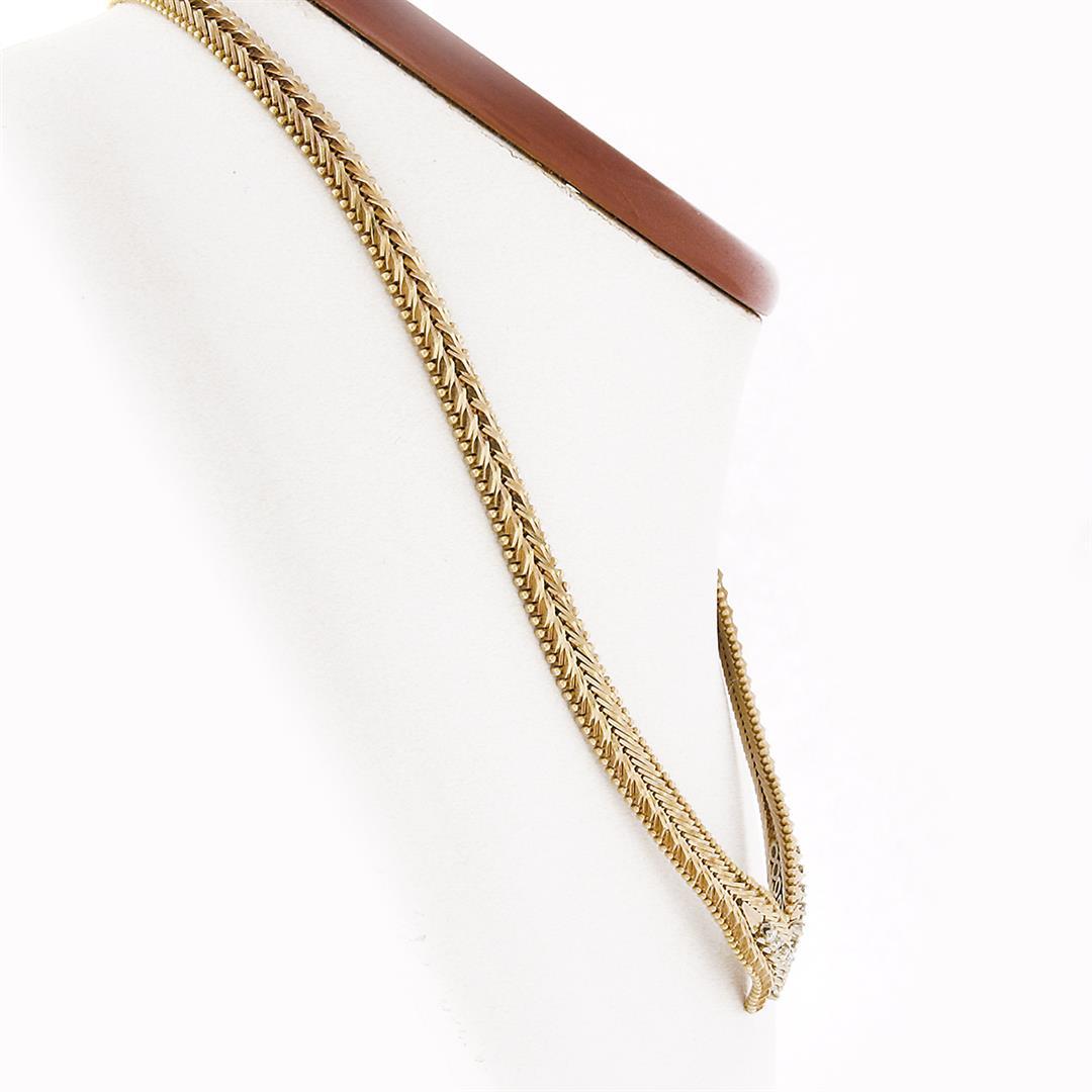 Fancy Italian 14k Gold Diamond V Link Chevron Necklace & Matching Bracelet Set