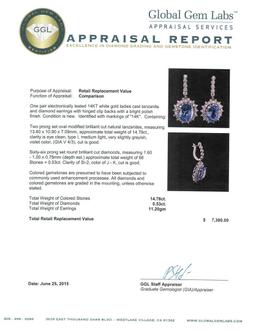 14.78 ctw Tanzanite and Diamond Earrings - 14KT White Gold