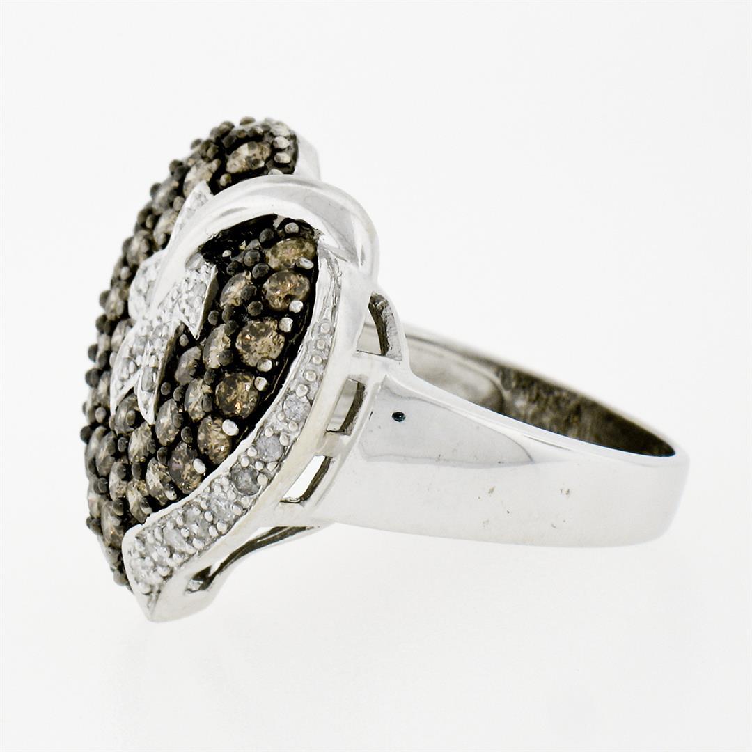 10k White Gold 3.10 ctw Brown and White Diamond Leaf Heart Cluster Ring