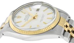 Rolex Mens Silver Index 2T Yellow Gold And Steel Datejust Wristwatch 36MM