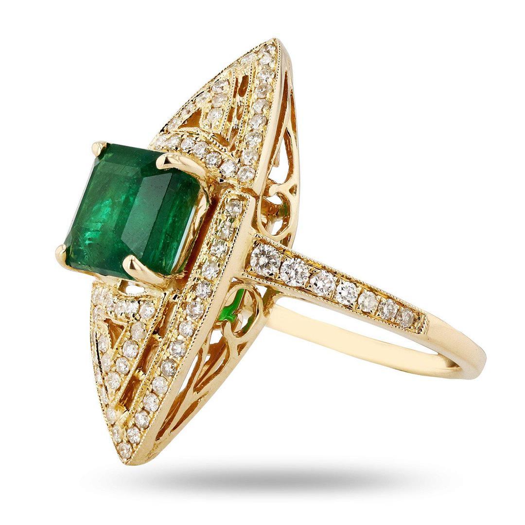2.67 ctw Emerald and 0.53 ctw Diamond 14K Yellow Gold Ring