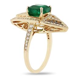 2.67 ctw Emerald and 0.53 ctw Diamond 14K Yellow Gold Ring