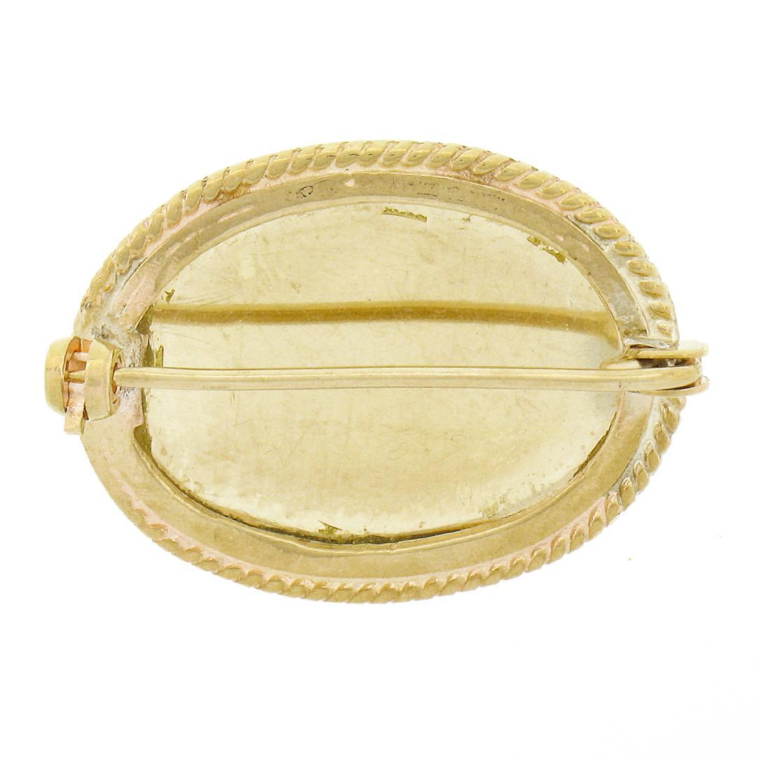 Vintage 9k Gold Oval Bezel Polished Natural Amethyst Twisted Wire Frame Brooch