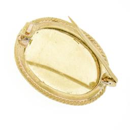 Vintage 9k Gold Oval Bezel Polished Natural Amethyst Twisted Wire Frame Brooch
