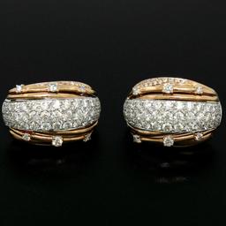 18k Rose & White Gold 2.62 ctw Pave Set FINE Diamond Omega Domed Cuff Earrings