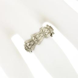 Unique Vintage 14K White Gold Floral Work Wavy Scrunched Eternity Band Ring Sz 5