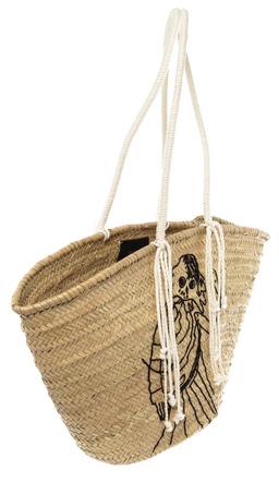 Celine Neutral Woven Embroidered Straw Classic Panier Bucket Bag
