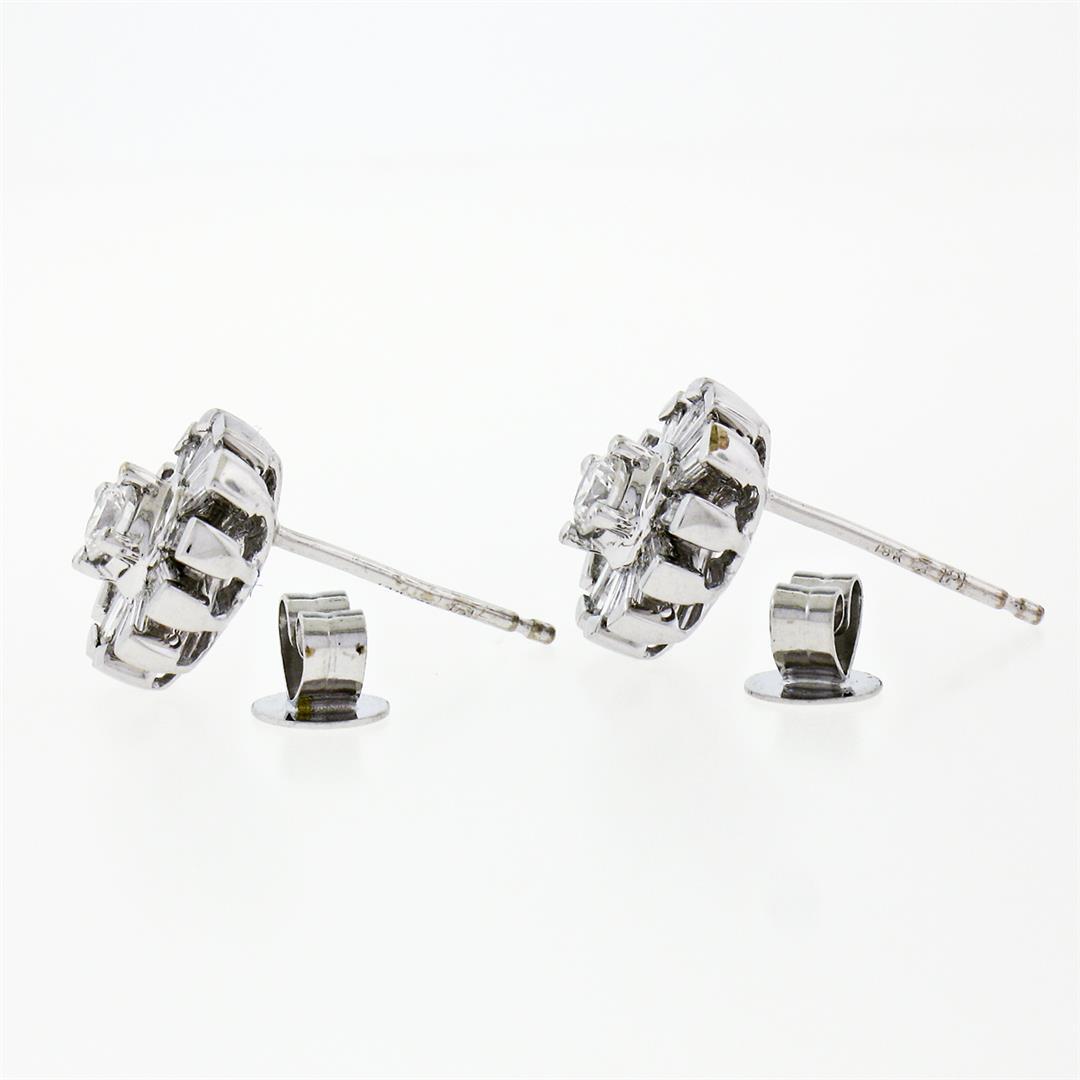 New Unique 18k White Gold 1.02 ctw Round & Baguette Snowflake Post Stud Earrings