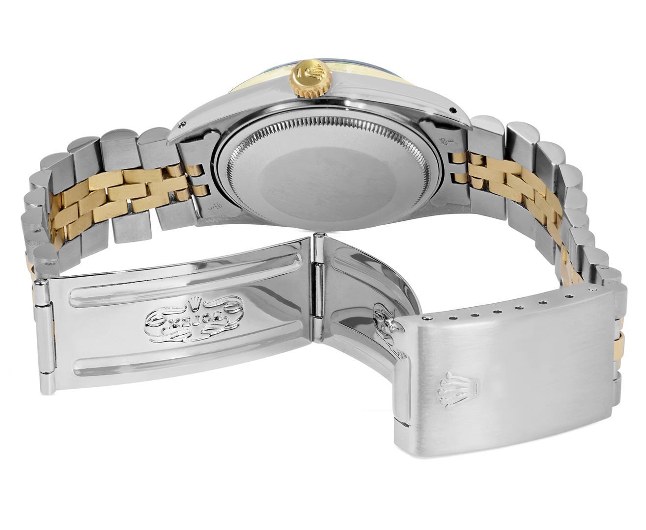 Rolex Mens 2T 18K Yellow Gold Diamond And Sapphire Bezel Datejust With Rolex Box