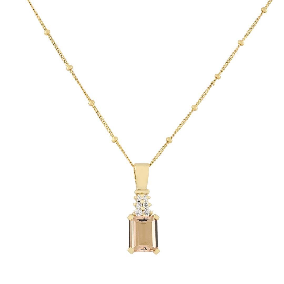 14KT Yellow Gold 2.13 ctw Morganite and Diamond Pendant With Chain