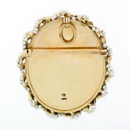 Vintage 14k Gold Speidel Bros. Oval Painted Portrait Pearl Framed Brooch Pendant