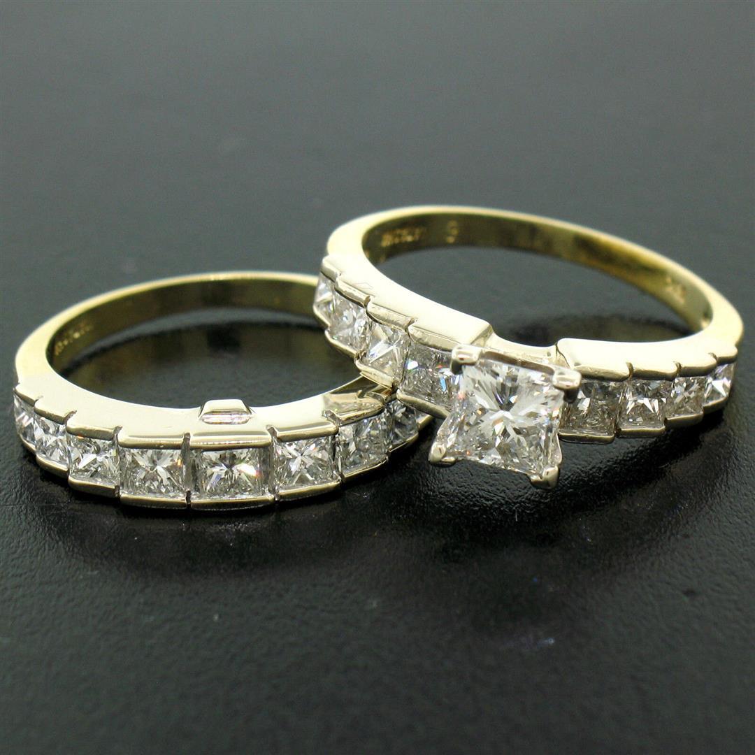 18K TT Gold 2.21 ctw EGL Cert. Princess Cut Diamond Engagement & Wedding Ring Se