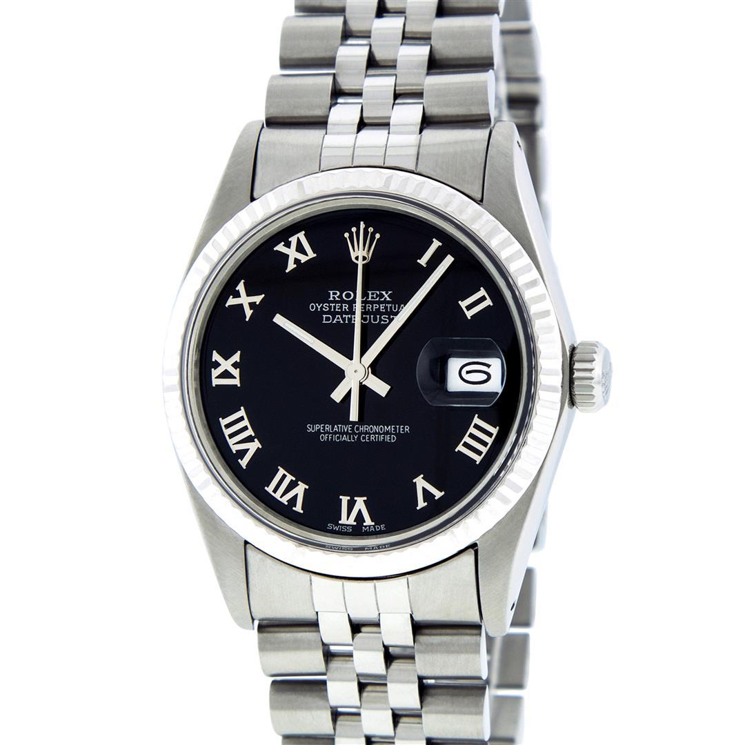 Rolex Stainless Steel Black Roman Datejust 36MM Wristwatch