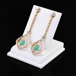 1.91 ctw Emerald and 1.54 ctw Diamond 18K Yellow Gold Dangling Earrings