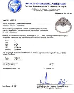 1.04 ctw SI3 CLARITY CENTER Diamond Platinum Ring (1.76 ctw Diamonds) EGL CERTIF