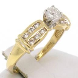 14k Yellow Gold 0.30 ctw Round Diamond & Dual Row Channel Accent Engagement Ring