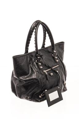 Balenciaga Black Lambskin Leather Velo Tote Bag